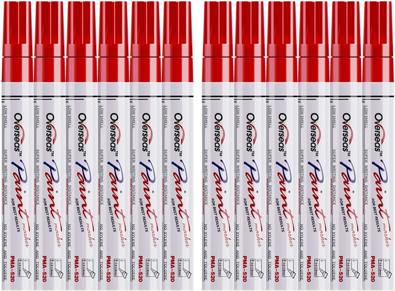 Lesun Red Paint Pens - 12 Pack Waterproof Oil-Based Paint Pen Set, Quick Dry and Permanent, Markers for Rock, Stone, Ceramic, Wood, Fabric, Plastic, Canvas, Glass, Mugs, Tires - Image 1